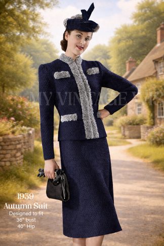 1930s Vintage Knitted Jacket and Skirt Pattern | Elegant Women’s Suit in Two Sizes