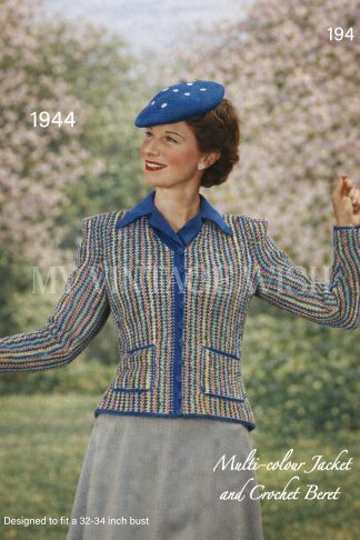 1940s Make Do and Mend Striped Jacket & Crochet Beret Pattern