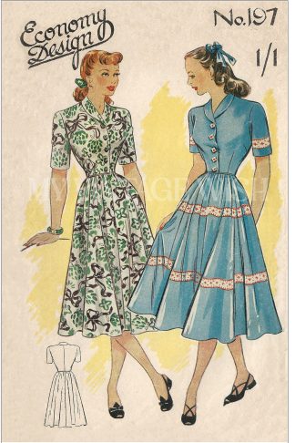 1940s Dress Sewing Pattern – Roll Collar & Button Front