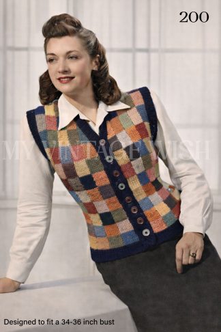 1940s Patchwork Waistcoat Knitting Pattern | Vintage Garter Stitch Vest