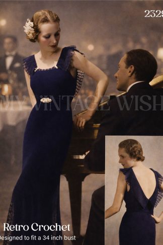 1930s Art Deco Crochet Evening or Wedding Dress Pattern – Bust 34