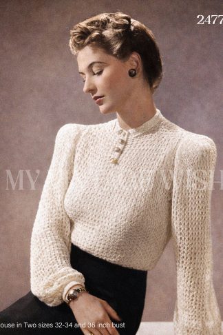 1940s Balloon Sleeve Jumper Knitting Pattern