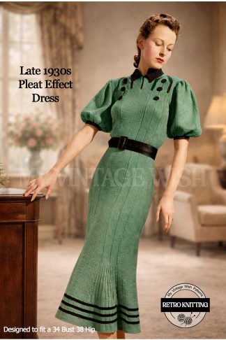 1930s Vintage Knitted Dress Pattern with Pleat Effect – Women’s Knitwear, Bust 34”