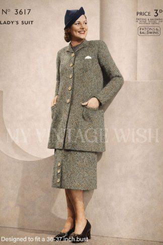 1930s Knitted Ladies Suit Pattern in Bouclé Yarn – Jacket and Skirt