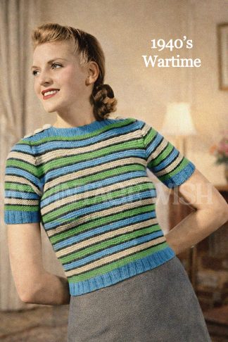 1940s Easy Striped Summer Blouse Knitting Pattern | Vintage 3 Ply Jumper