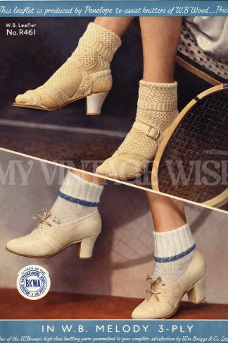 1940s Ladies Ankle Socks Knitting Pattern | Plain and Fancy Vintage Designs