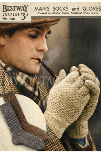 1940s Men’s Socks & Gloves Knitting Pattern – Wartime Accessories