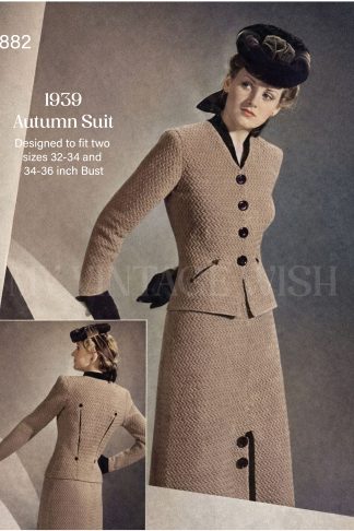1930s Vintage Knitted Autumn Suit Sewing Pattern | Women’s Jacket Skirt | 2 Sizes