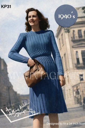 1940s Designer Dress Vintage Knitting Pattern