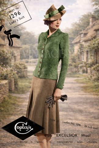 1940s Vintage Ladies’ Knitted Suit Pattern | Jacket and Skirt | Bust 34