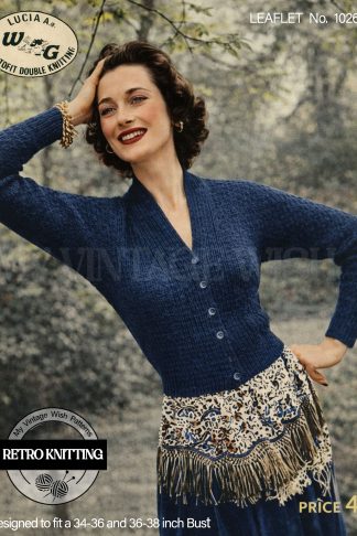1950s Ladies Batwing Cropped Cardigan Knitting Pattern