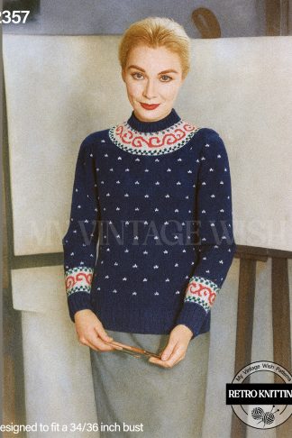 1950s Ladies Fair Isle Turtle Neck Sweater Knitting Pattern