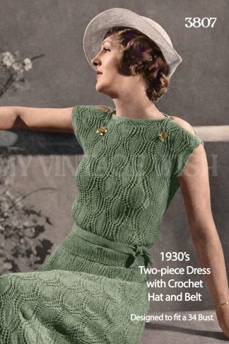 1930s Two-Piece Knitted Dress and Crochet Hat Pattern