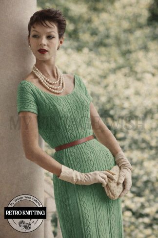 1950s Off Shoulder Lace Panel Dress Knitting Pattern – Vintage Ladies Dress Pattern