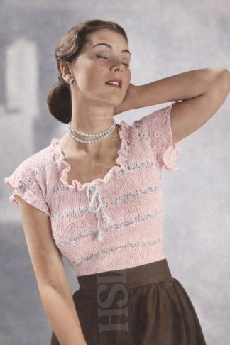 1950s Lace Blouse Knitting Pattern – 2-Ply, Bust 32–34"