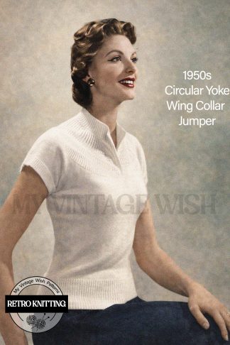 1950s Cap Sleeve Jumper Knitting Pattern with Wing Collar and Yoke