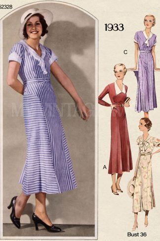 1933 Everyday V-Neck Tea Frock Vintage Sewing Pattern – Bust 36