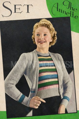 1940s Annette Striped Twin Set Vintage Knitting Pattern