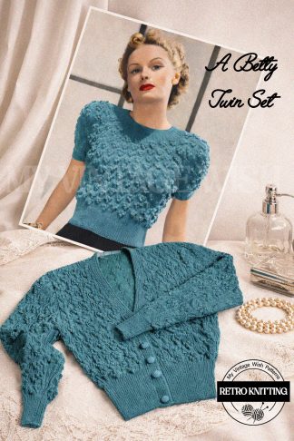 1940s Betty Twin Set Knitting Pattern | Vintage Cardigan & Jumper