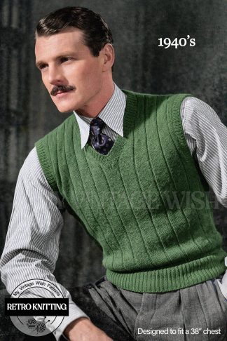 1940s Men’s Ribbed Pullover Vintage Knitting Pattern – Chest 38