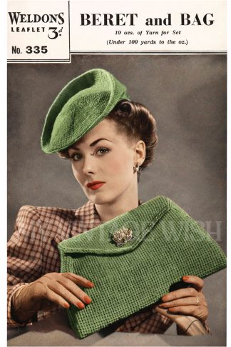 1940s Stylish Beret Hat and Bag Knitting Pattern | Vintage Women’s Accessories | Retro Handbag & Hat Set
