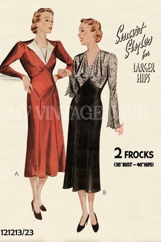 1930s Stylish Afternoon Dress Sewing Pattern – Bust 38