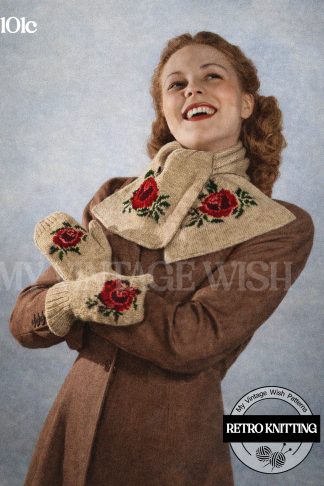 Vintage 1940s Fair Isle Scarf and Mittens Knitting Pattern - Classic Knit Design