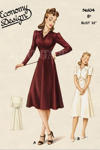 1940s Tea Dress Sewing Pattern Bust 32 | Vintage Wartime Day Dress
