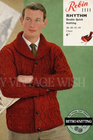 1960s Men’s Chunky Knit Cardigan Knitting Pattern Shawl Collar