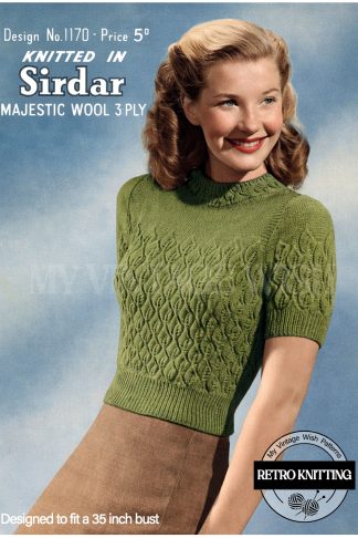 1940s Leaf Stitch Jumper Knitting Pattern – Vintage Short Sleeve Sweater - Bust 35" (89cm)