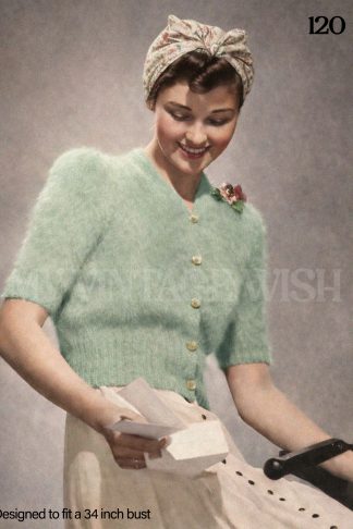 1930s Angora Short Sleeve Cardigan Knitting Pattern – Vintage Women’s Sweater