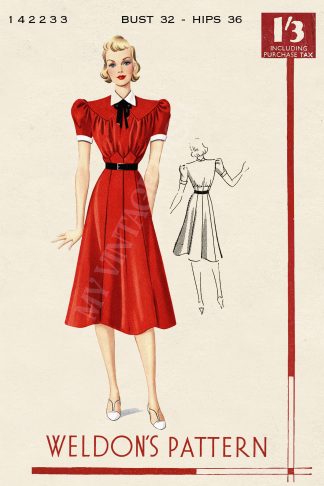 1940s Pretty Afternoon Tea Dress Sewing Pattern Bust 32 – Vintage Style Day Dress