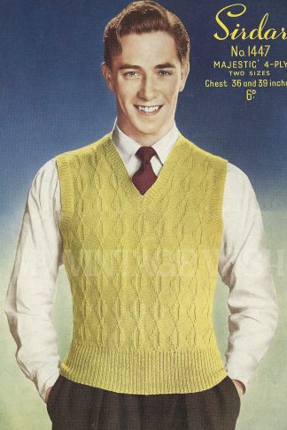 Mens Sweater Knitting Pattern Easy 1950s Vintage Pullover