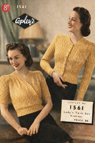 1940s Twin Set Knitting Pattern – Vintage Women's Cardigan & Sweater Pattern, Bust 34