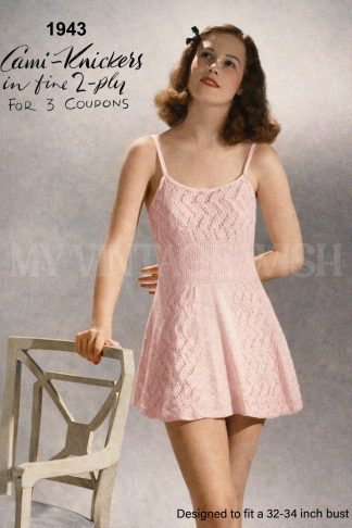 1940s WWII Ladies Cami Knickers Knitting Pattern Vintage Lingerie Romper Pattern