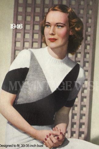 Vintage 1946 Harlequin Sweater Knitting Pattern 2 Ply Fingering Jumper 33–35 Bust
