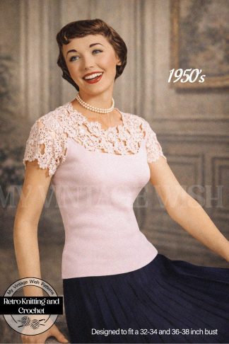 Vintage 1950s Blouse Pattern Flower Motif – Knit & Crochet Lace Top Sweater for Women