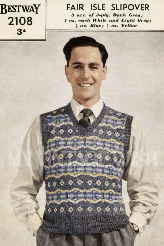 1940s Fair Isle Slipover Knitting Pattern – Vintage Men's Pullover