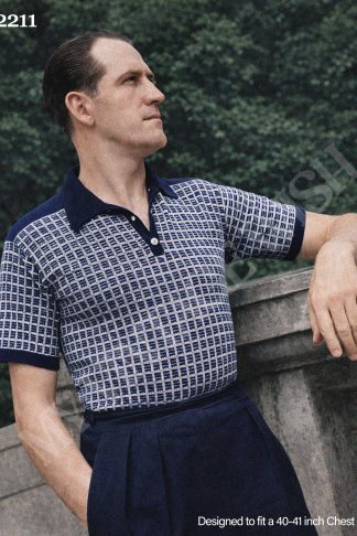 1940s Men’s Fair Isle Polo Shirt Knitting Pattern – Vintage Short Sleeve Polo – Chest 40