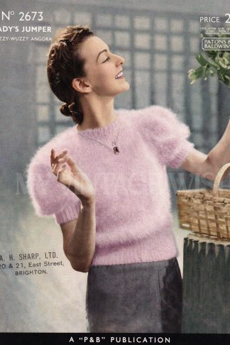 1930s Angora Sweater Knitting Pattern for Women Vintage Jumper