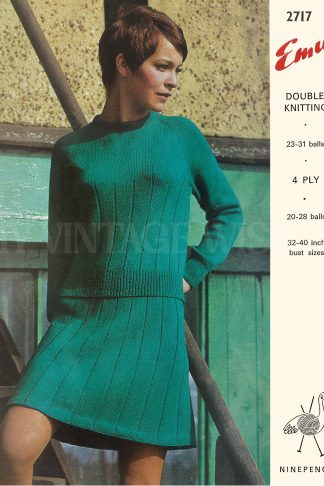 1960s Knitting Pattern Vintage Skirt and Sweater Set Mod Style DK or 4 Ply 32–40 Bust