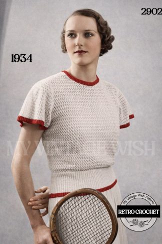 1930s Tennis Jumper Knitting Pattern – Vintage Ladies Sports Sweater Bust 34