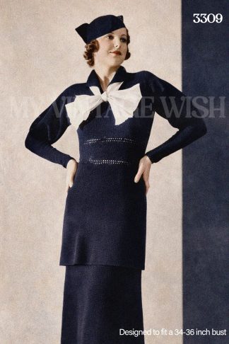 Elegant 1930s Tunic Dress and Hat Knitting Pattern – Vintage Two Piece Set