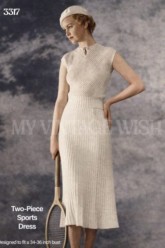 1930s Tennis Dress Knitting Pattern – Vintage Two Piece Knit Outfit
