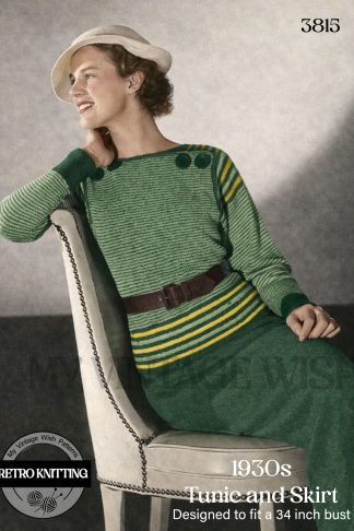 1930s Knit Suit Pattern Vintage Sweater Blouse and Skirt Set