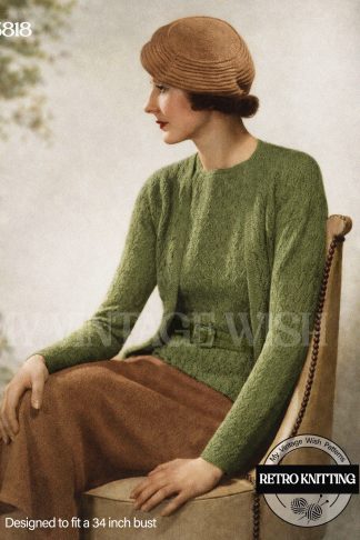 1930s Skirt Suit & Beret Knitting Pattern – Vintage Jumper & Cardigan Set