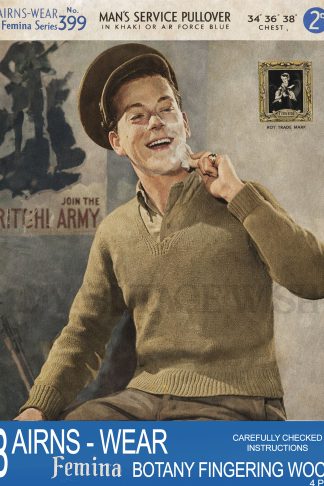 1940s Man’s Service Pullover Knitting Pattern | V-Neck Jumper | 3 Sizes