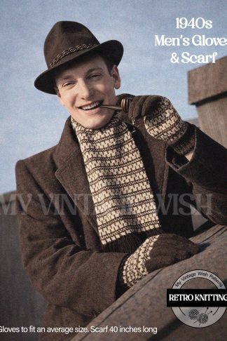 1940s Men's Scarf and Gloves Knitting Pattern - Vintage Two-Colour Knit Set