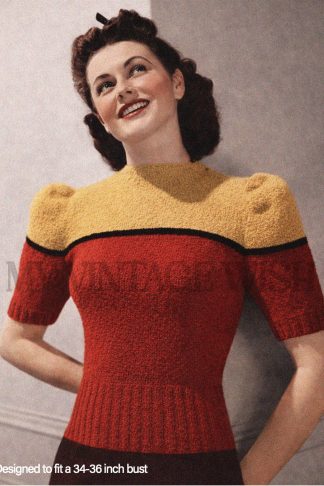 1940s Bouclé Sweater Knitting Pattern – Vintage Puff Sleeve Jumper Design