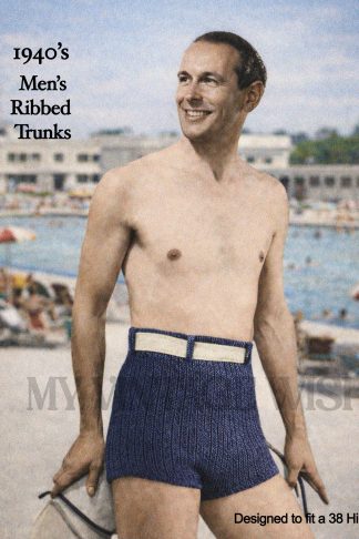 1940s Mens Swimming Trunks Knitting Pattern Vintage Swimwear